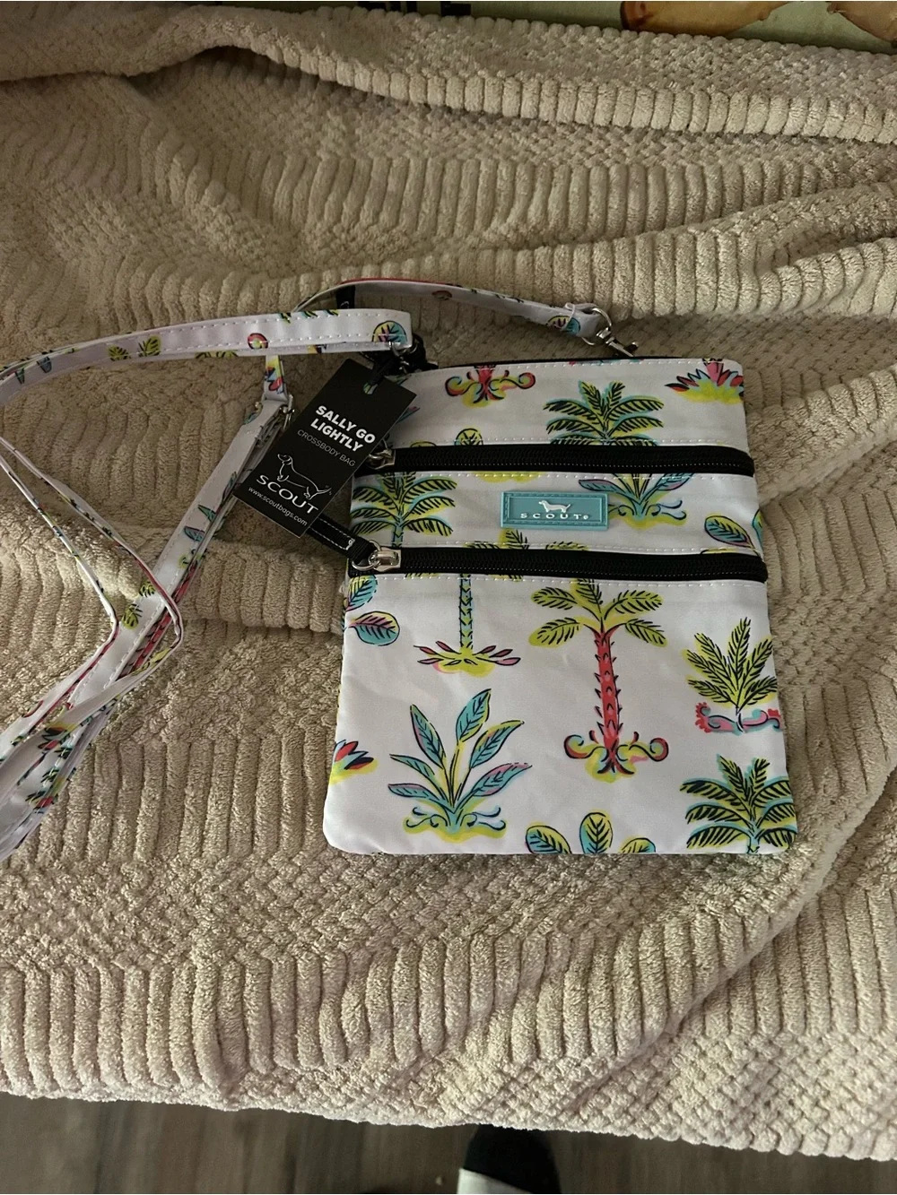 Scout White Crossbody with Neon Tropical Palm Print - Picture 1 of 10